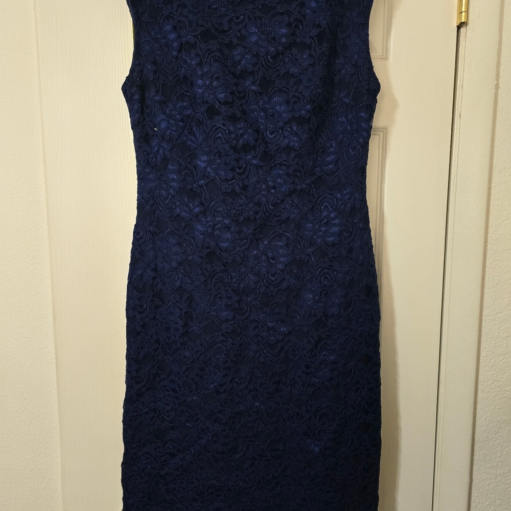 Ralph Lauren Navy Lace Overlay Cap Sleeve Cocktail Dress Size 10 Quiet Luxtury